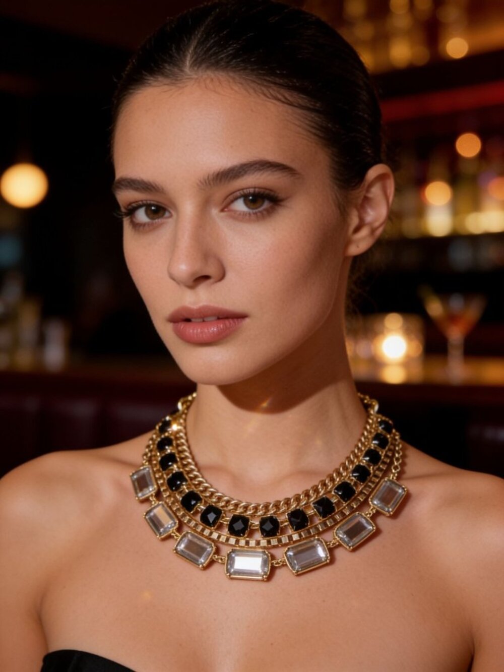 Avon Gold Color Elegant "Modern Mix" 4 Strand Necklace.